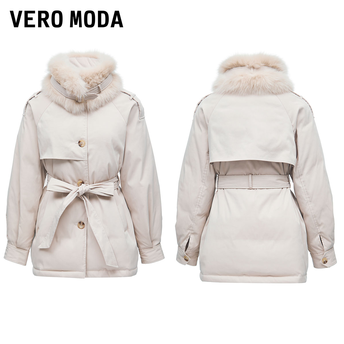 Vero Moda奥莱羽绒服冬季清仓白鸭绒可拆卸狐狸毛领外套百搭女