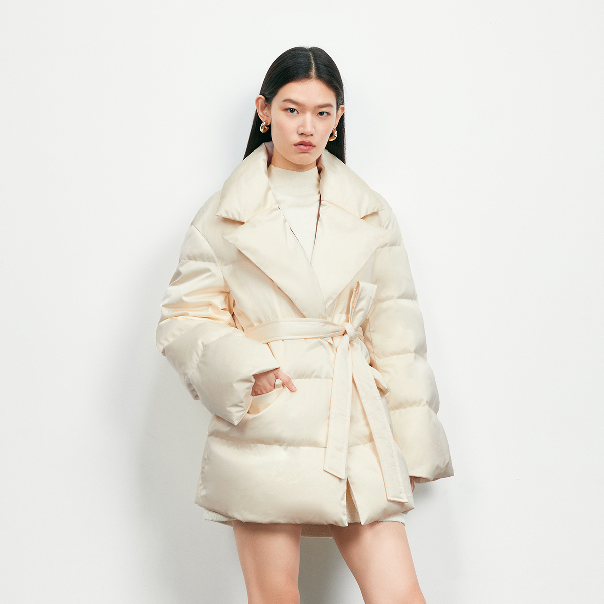 Vero Moda奥莱羽绒服2025冬季新款90白鸭绒宽松平驳领腰带百搭 - 图1