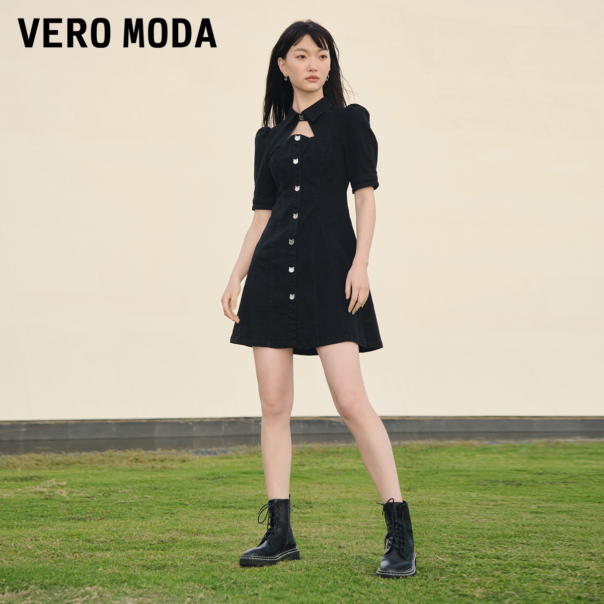 Vero Moda奥莱夏季清仓潮流甜美可爱收腰显瘦A摆牛仔连衣裙子女-图0