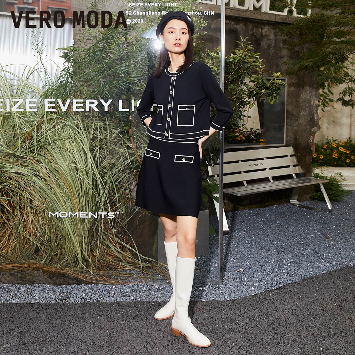 Vero Moda奥莱清仓春秋女纽扣小香风七分袖短款毛衣上衣针织衫