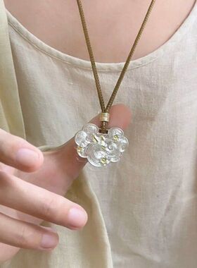 新中式」吊坠桃狸毛衣链桃花项链