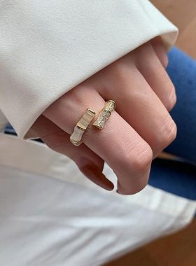 镶戒指开口女猫眼石竹节时尚网红