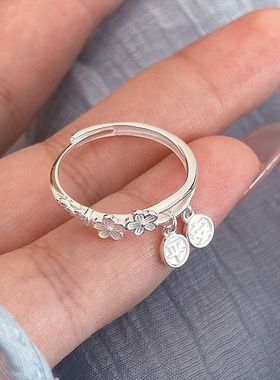 戒指指环国风花朵小众小纯银平安