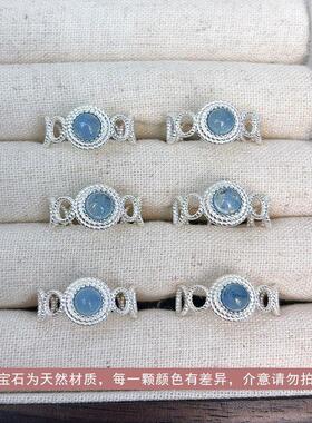 食指天然甜美蕾丝圆形女纯银蓝宝