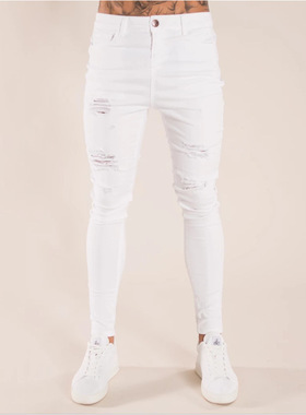 Men's leggings with tight knees, small feet, denim pants,