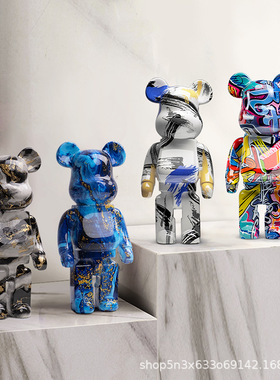 暴力熊摆件酒柜客厅电视柜轻奢网红公仔积木熊奢华摆设家居装饰品