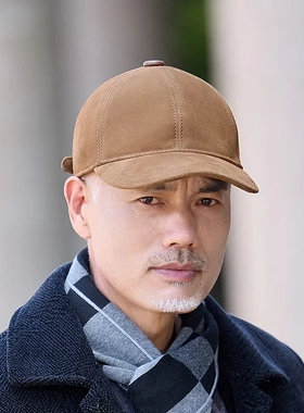 棒球帽子户外男女款软顶牛皮反绒骑行钓鱼防晒太阳真皮帽子男