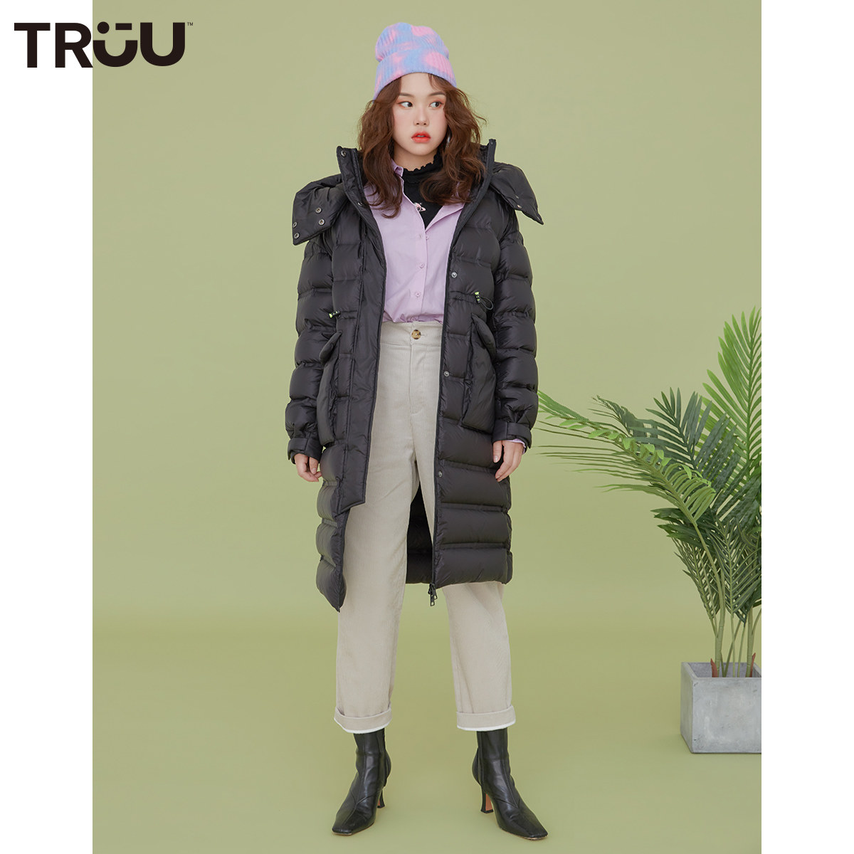 truu冬季新款黑色收腰休闲羽绒服 ONLYoutlets店羽绒服