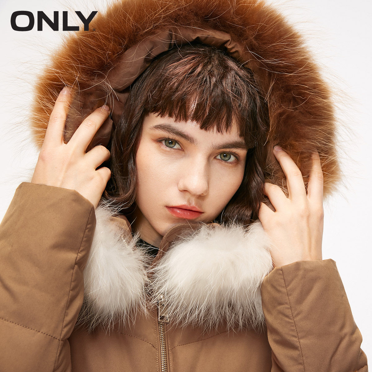 only冬季新款连帽中长款羽绒服 ONLYoutlets店羽绒服