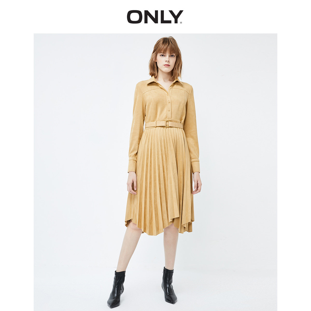 only奥莱冬季新款气质绒面连衣裙 ONLYoutlets店连衣裙