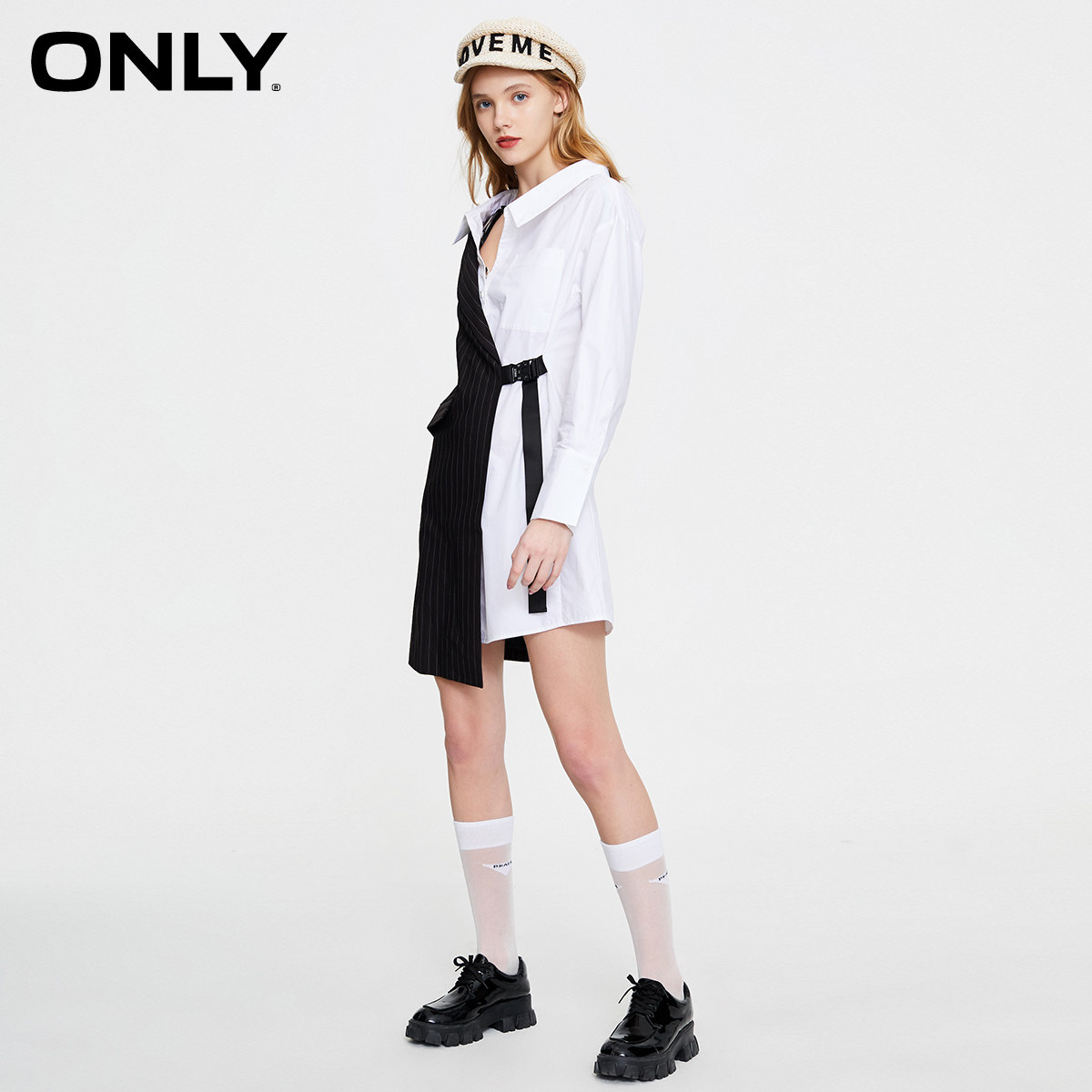 only奥莱冬季新款条纹西装拼接衬衫 ONLYoutlets店连衣裙