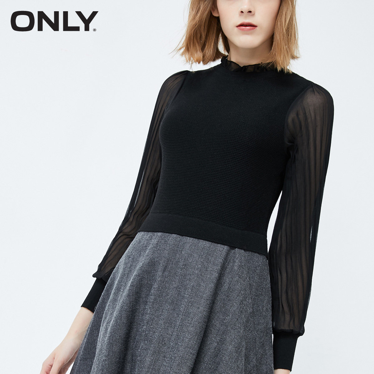 only奥莱冬季新款气质雪纺针织裙子 ONLYoutlets店连衣裙