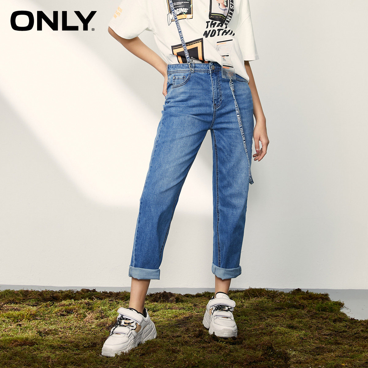 only奥莱春季高腰宽松显瘦裤牛仔裤 ONLYoutlets店牛仔裤