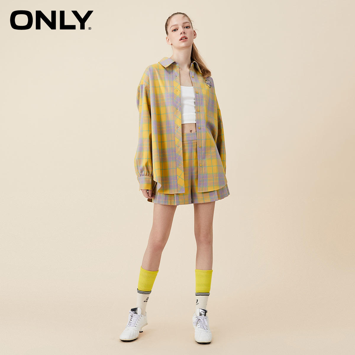 only奥莱2023春季新款百搭格纹衬衫 ONLYoutlets店衬衫