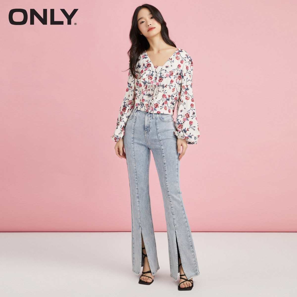 only奥莱春季新款短款修身雪纺衫 ONLYoutlets店蕾丝衫/雪纺衫