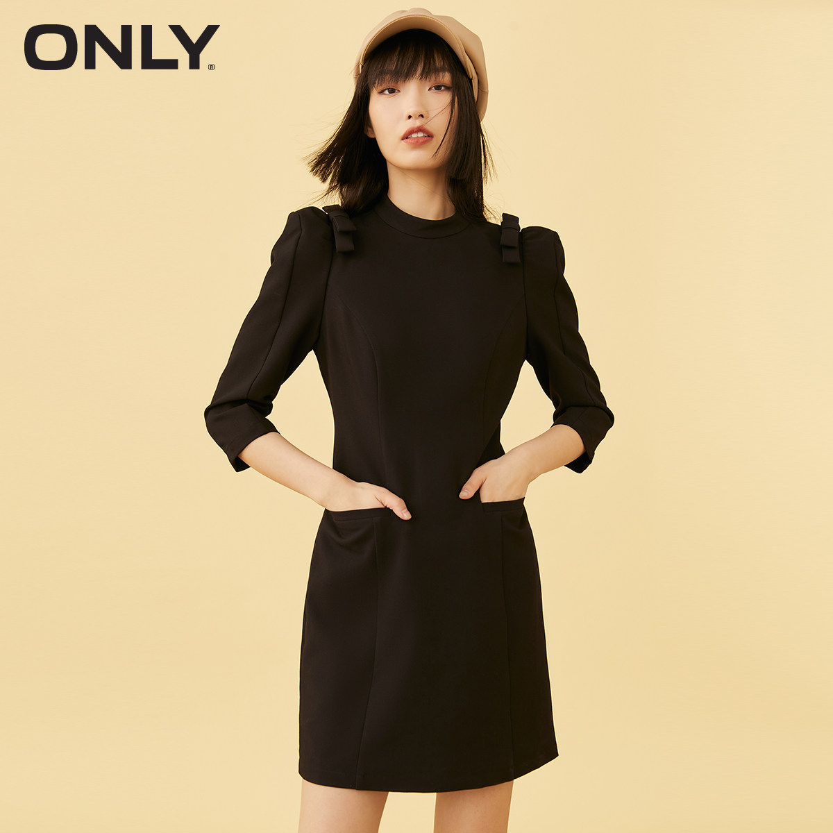 only2021冬季新款黑色收腰连衣裙 ONLYoutlets店连衣裙