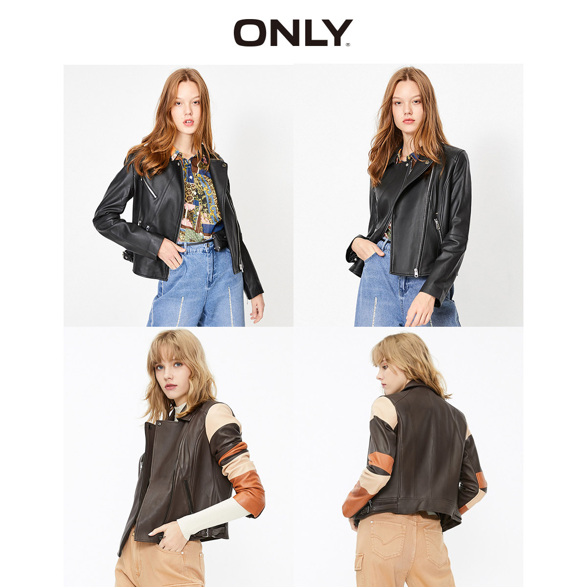 only奥莱秋季新款前短后长机车皮衣 ONLYoutlets店皮衣