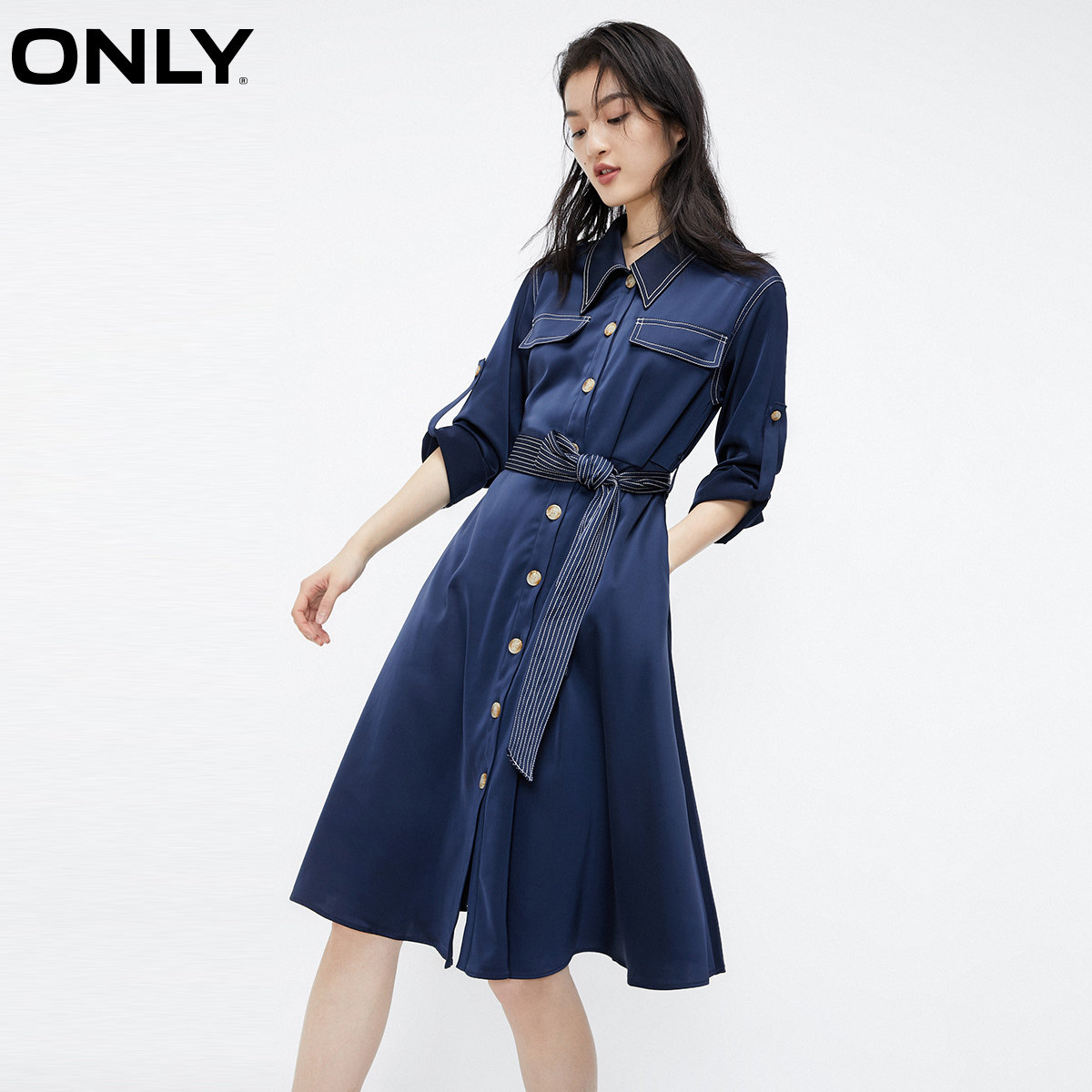 only夏季新款气质收腰长袖新年衬衫 ONLYoutlets店连衣裙