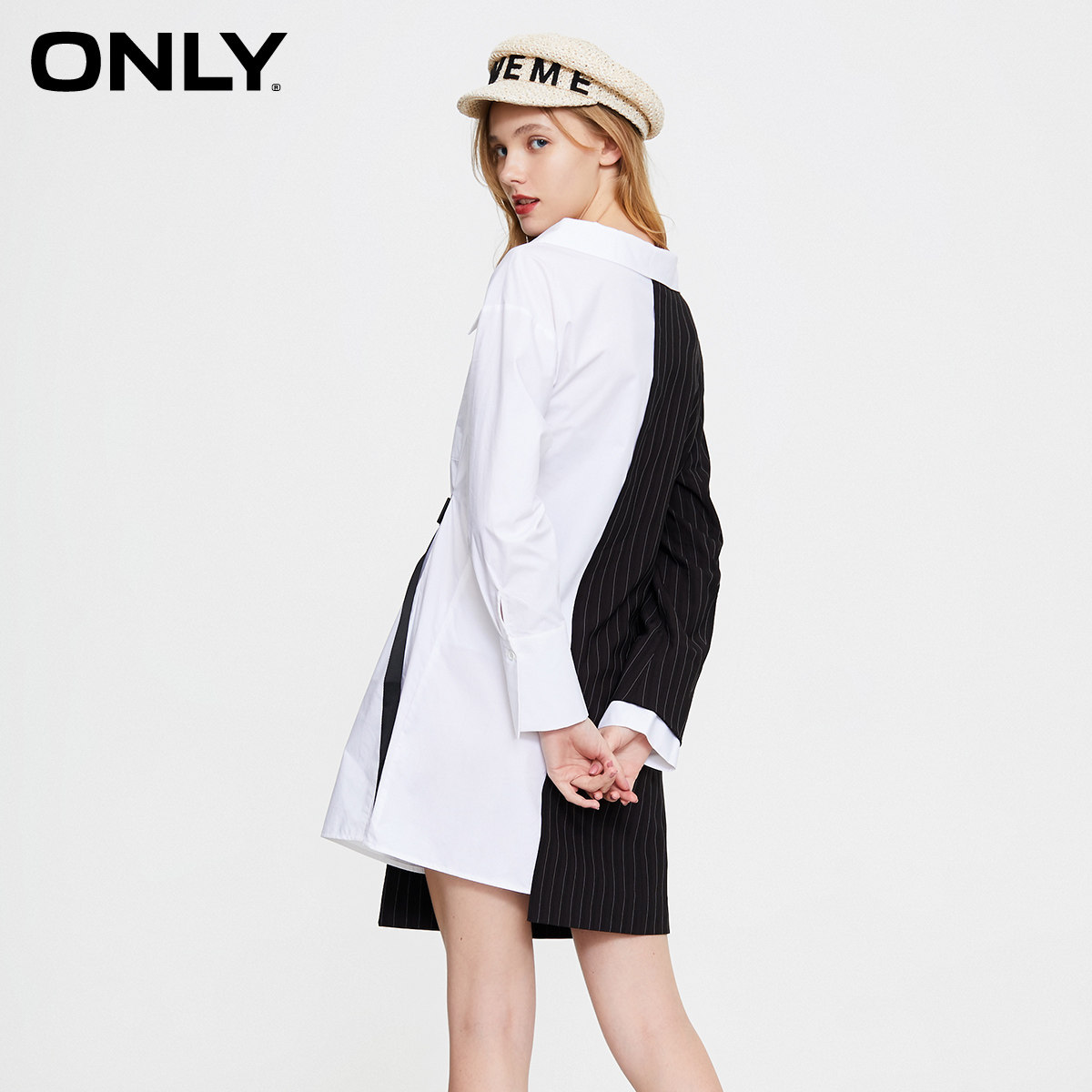 only奥莱冬季新款条纹西装拼接衬衫 ONLYoutlets店连衣裙