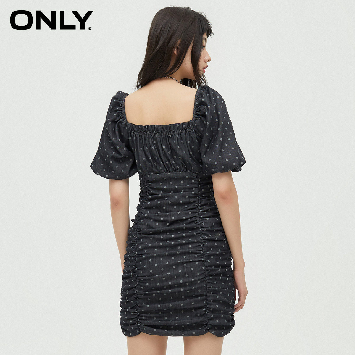 only奥莱春季新款方领泡泡袖连衣裙 ONLYoutlets店连衣裙