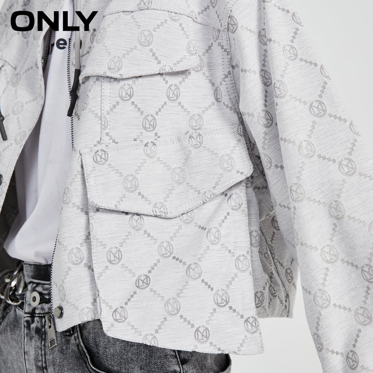 only2021冬季新款气质印花抽绳风衣 ONLYoutlets店短外套