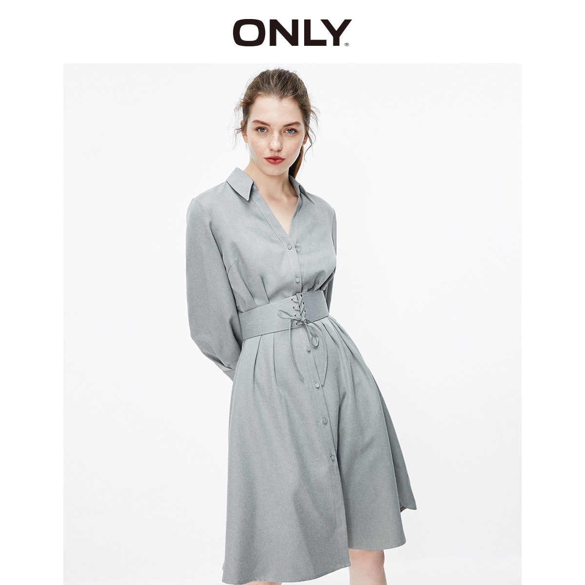 only奥莱秋季新款深v领桔梗连衣裙 ONLYoutlets店连衣裙