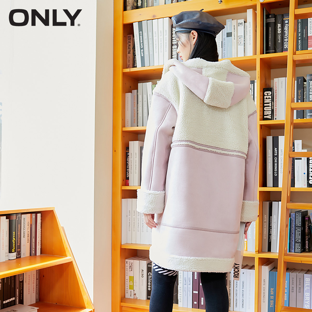 only奥莱小香风拼接仿羊羔绒女棉服 ONLYoutlets店棉衣/棉服