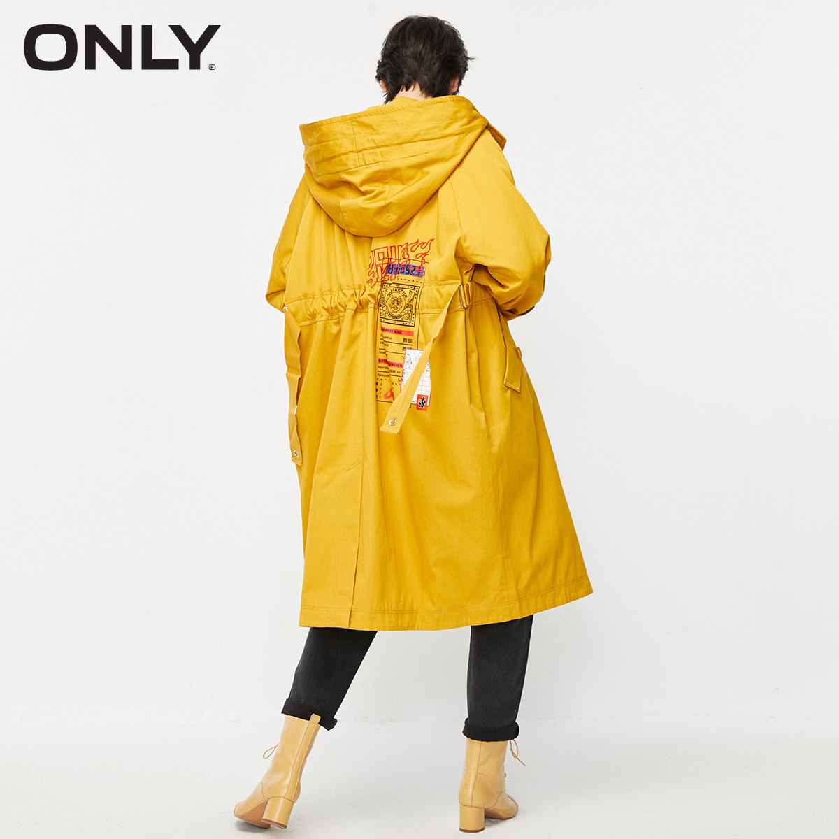 only奥莱秋季新款宽松长款连帽风衣 ONLYoutlets店风衣