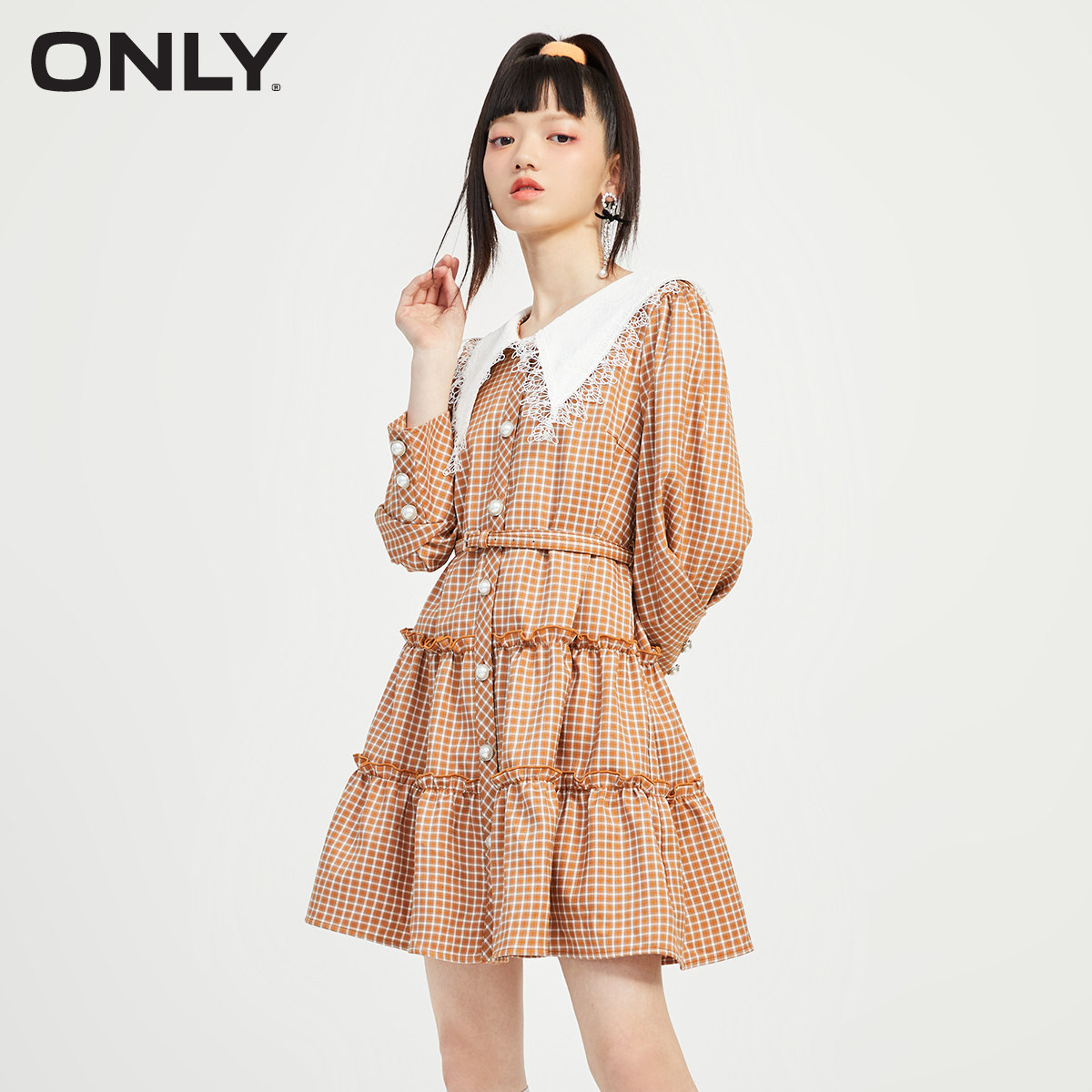 only春季新款甜美短款长袖连衣裙 ONLYoutlets店连衣裙
