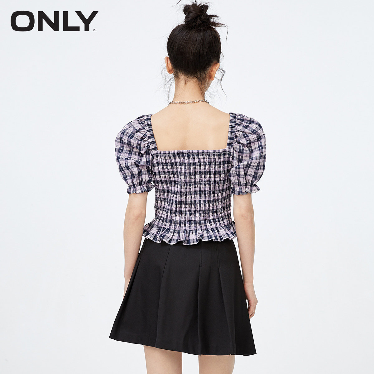 only奥莱春季修身短款收腰雪纺衫 ONLYoutlets店蕾丝衫/雪纺衫