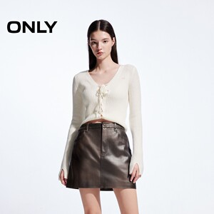 【ONLY奥莱】秋季复古做旧简约显瘦A字PU短裙半身裙女