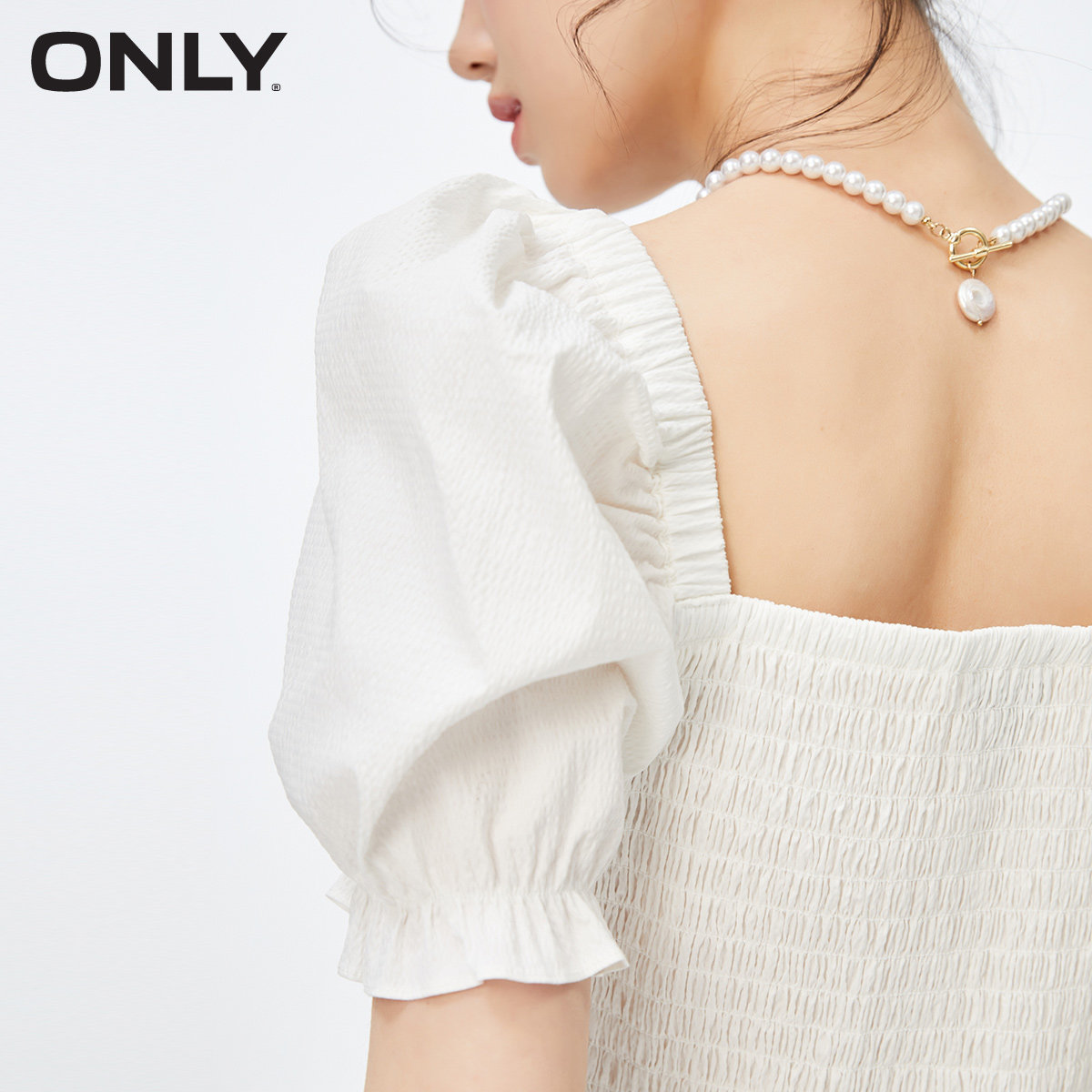 only奥莱春季修身短款收腰雪纺衫 ONLYoutlets店蕾丝衫/雪纺衫