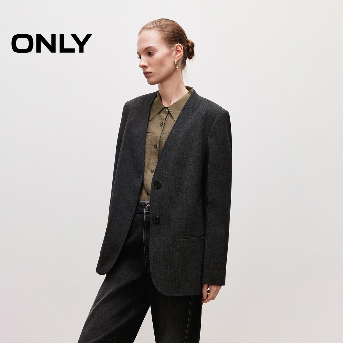 ONLY2026春季新款通勤风简约时尚V领设计长袖正肩纯色西服外套女,淘宝优惠券,粉丝福利购,淘宝优惠卷