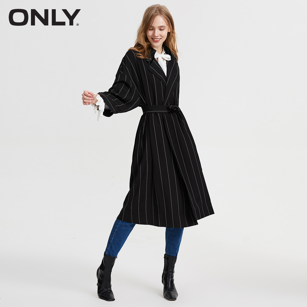 only2020条纹气质简约收腰薄长款女 ONLYoutlets店风衣