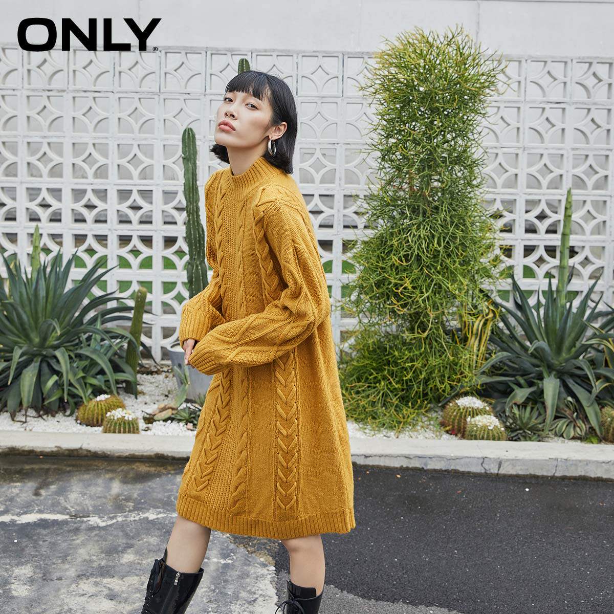 only奥莱春夏百搭气质长袖连衣裙 ONLYoutlets店连衣裙