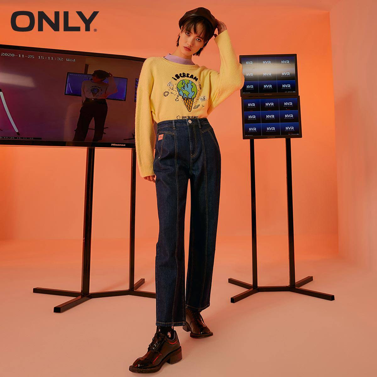 only奥莱新款高腰显瘦显高女牛仔裤 ONLYoutlets店牛仔裤