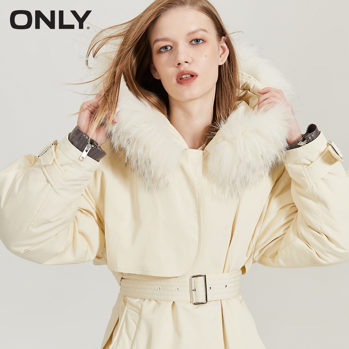 only2021冬季新款90绒大毛领羽绒服 ONLYoutlets店羽绒服