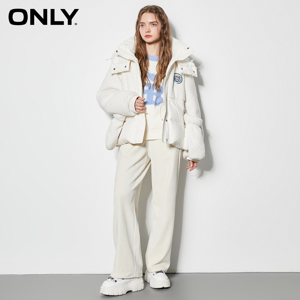 only奥莱冬季新款90毛绒拼接白鸭绒 ONLYoutlets店羽绒服