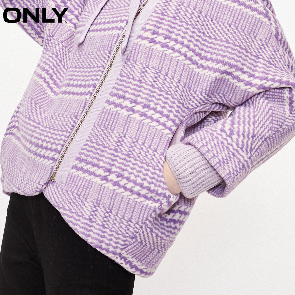 only奥莱秋季新款连帽千鸟格短款 ONLYoutlets店毛呢外套