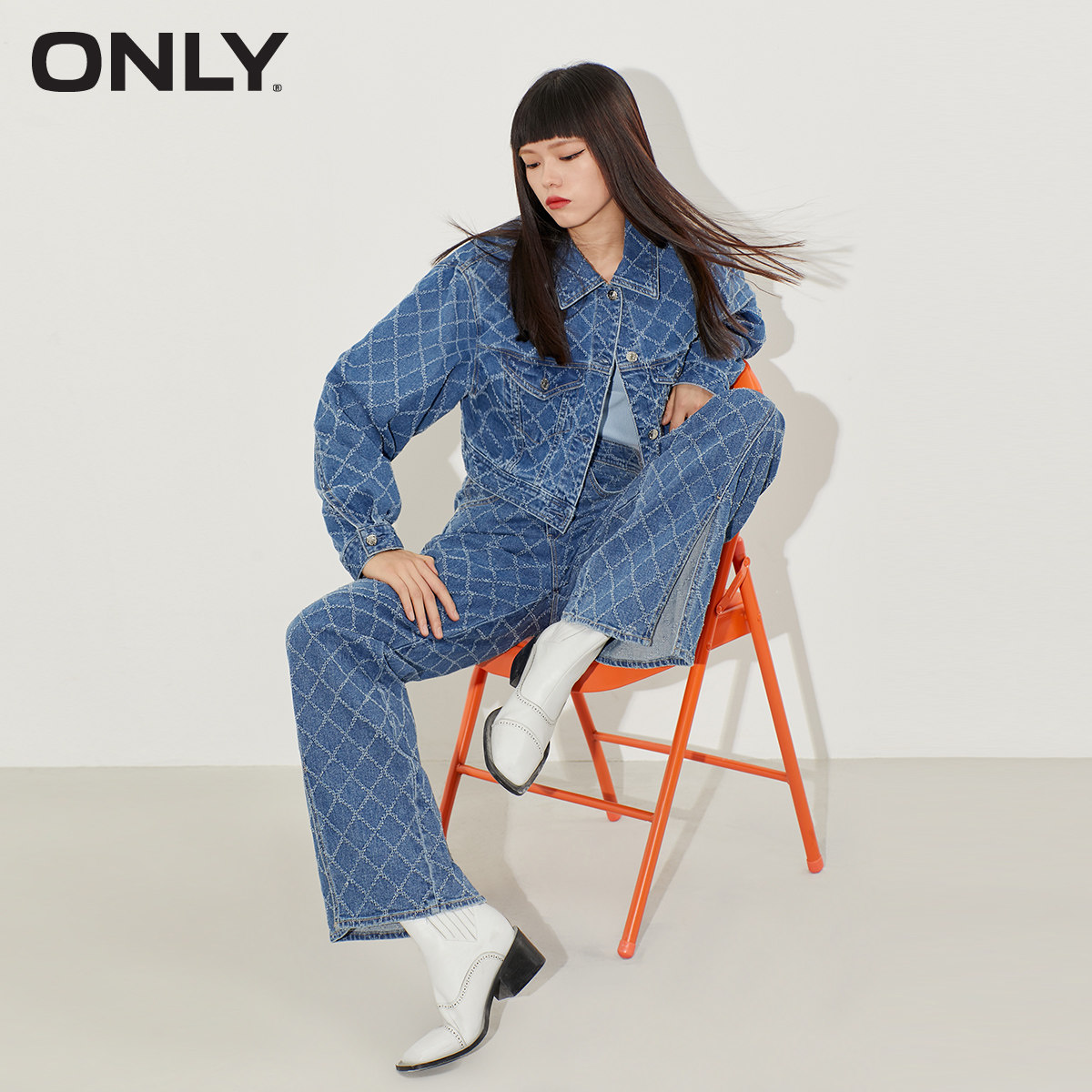 only2021冬季新款菱形钩花牛仔裤 ONLYoutlets店牛仔裤