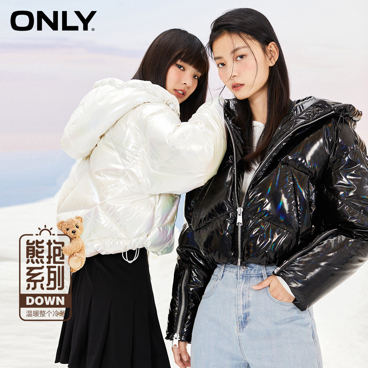 only奥莱冬季亮面短款宽松羽绒服 ONLYoutlets店羽绒服