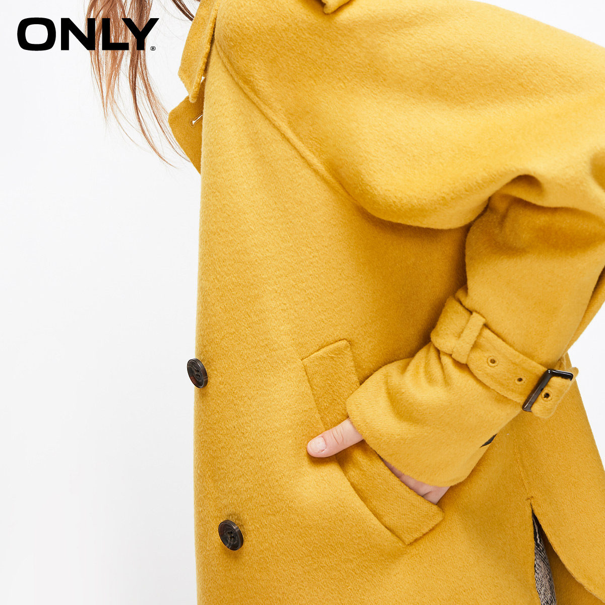 only奥莱冬季双面呢宽松短款双排扣 ONLYoutlets店毛呢外套