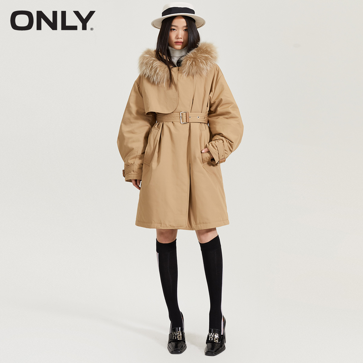 only2021冬季新款90绒大毛领羽绒服 ONLYoutlets店羽绒服