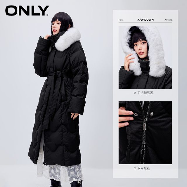 ONLY warm straight hooded long down jacket
