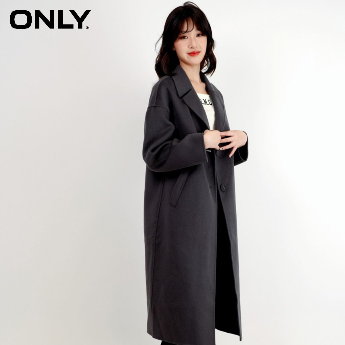 only奥莱春季新款西装领h版大衣 ONLYoutlets店毛呢外套