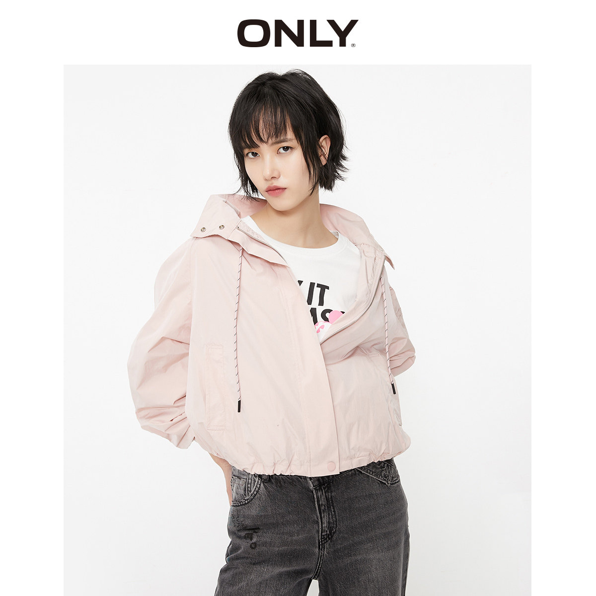 only奥莱抽绳立领运动休闲女短外套 ONLYoutlets店风衣