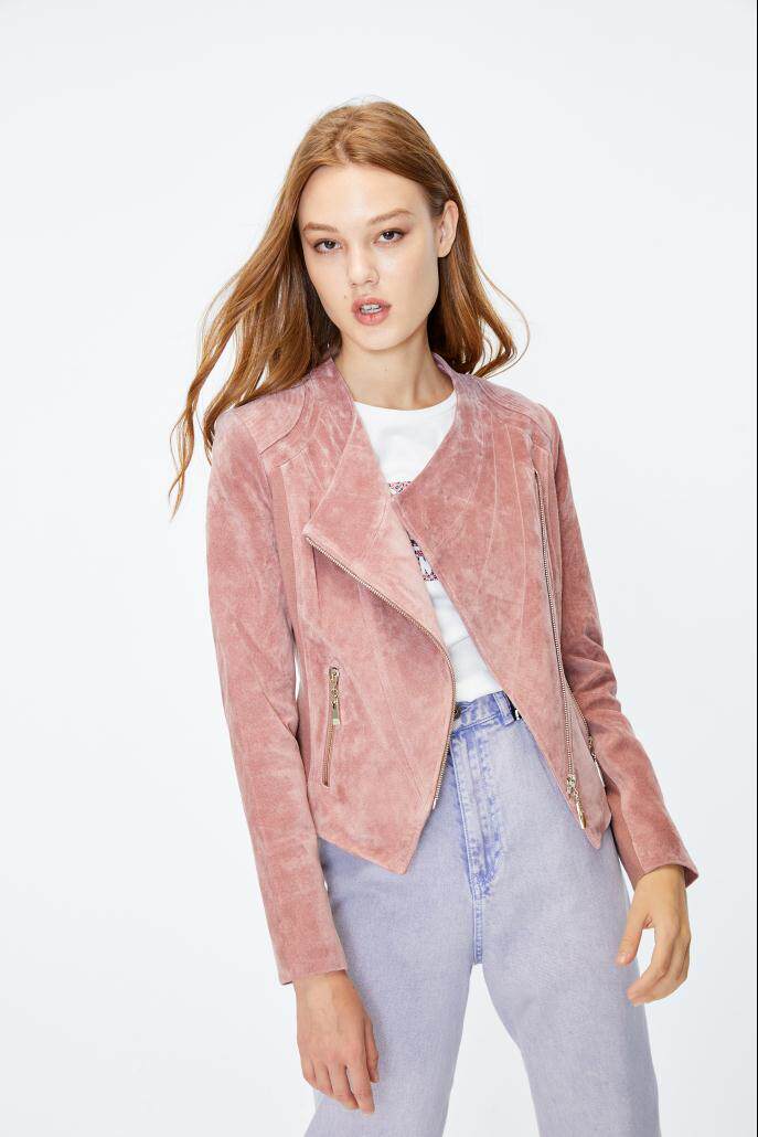 only奥莱秋季新款绒面拼接拉链皮衣 ONLYoutlets店皮衣