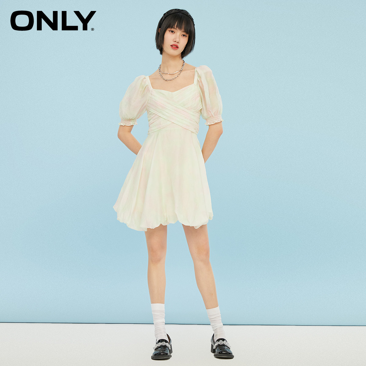 only奥莱春季气质淑女纯色连衣裙 ONLYoutlets店连衣裙