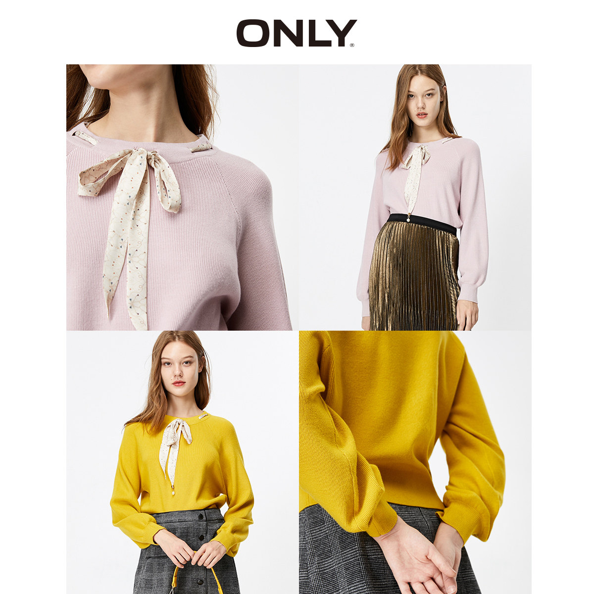 only奥莱冬季新款结丝巾领打底衫 ONLYoutlets店毛针织衫