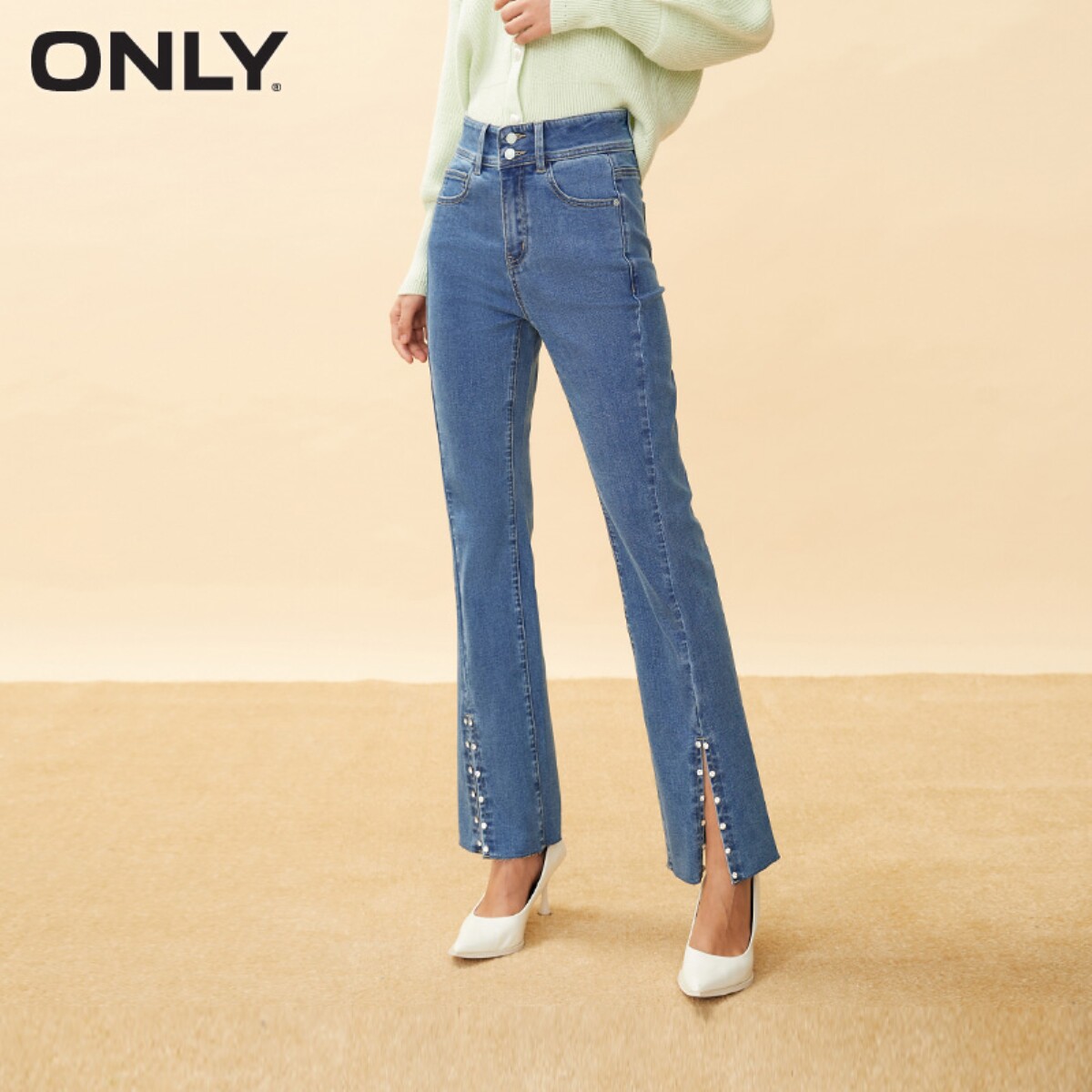 only2021冬季新款微喇叭高腰牛仔裤 ONLYoutlets店牛仔裤